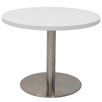 Vogue Round Coffee Table, White Table Top, Stainless Steel Table Base