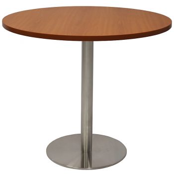 Vogue Round Meeting Table, Cherry Table Top, Stainless Steel Table Base