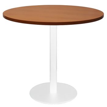 Vogue Round Meeting Table, Cherry Table Top, White Table Base