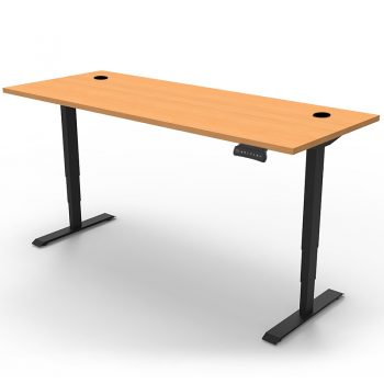 Arise Electric Push Button Height Adjustable Sit Stand Desk, Beech Desk Top, Black Under Frame