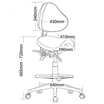 Brody Saddle Drafting Chair, Dimensions