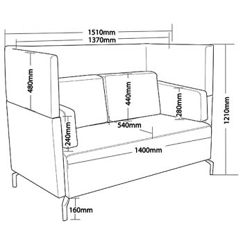 Lawson 2 Seater Lounge with Extended High Back, Dimensions