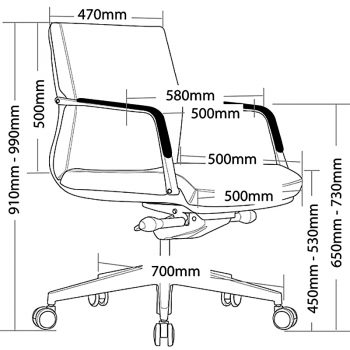 Vantage Low Back Chair, Dimensions