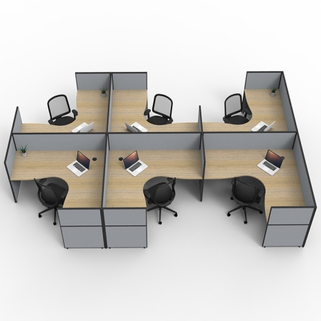 Zen 6-Way Corner Workstation Pod, Screen Hung